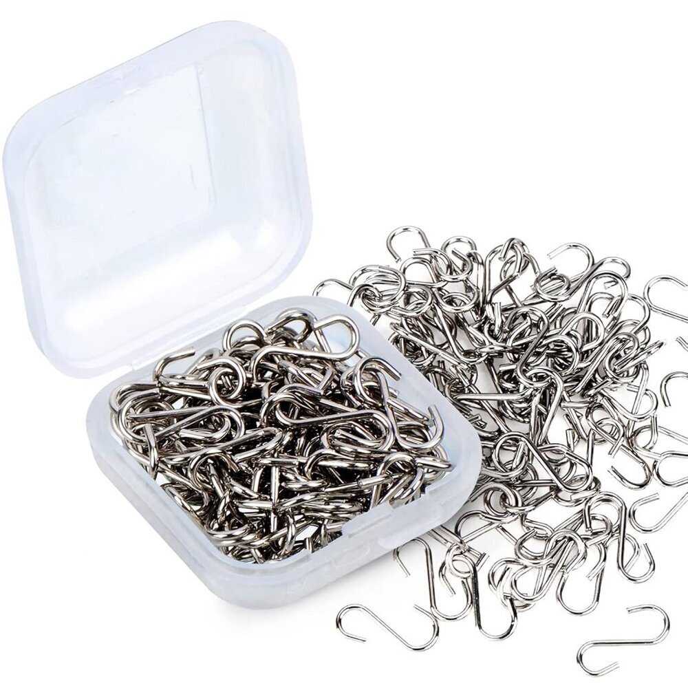 100 Pcs Small S Hooks for Hanging Mini Ornament Hooks 0.55 Inch Metal Tiny Mini